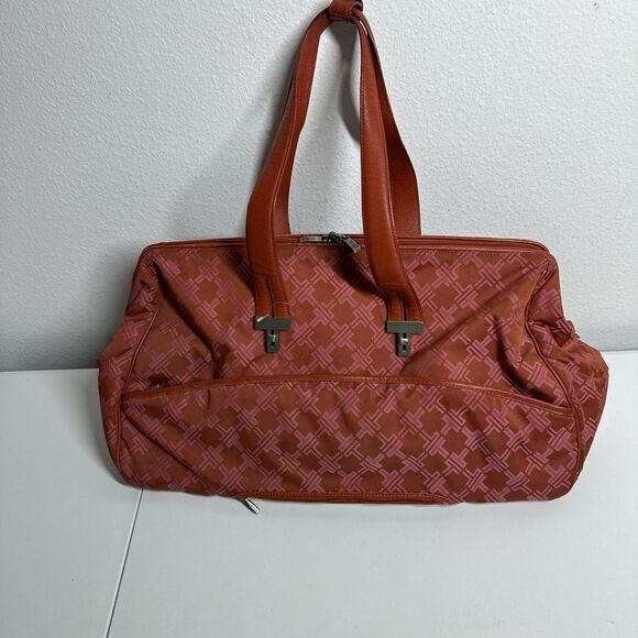 TUMI T Monogram Jacquard Nylon Canvas Framed Weekender/Carry-On Duffle Rose Pink - Picture 2 of 16